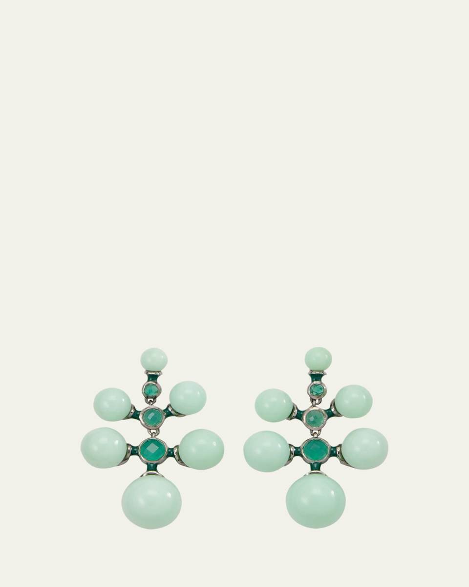 Radiant Earrings with Chrysoprase Spheres and Green Onyx